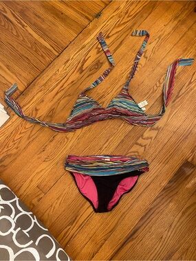 Anne Cole Multicolor Striped Bikini with Pink Accents